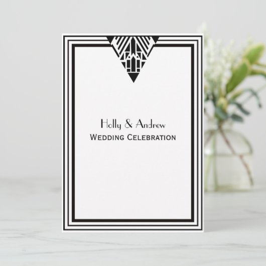 Art Deco Zwart Wit Lijst #1 V Bruiloft Kaart (Staand voorkant)