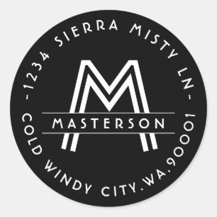 Art Deco Zwart-wit Retouradreslabel Ronde Sticker