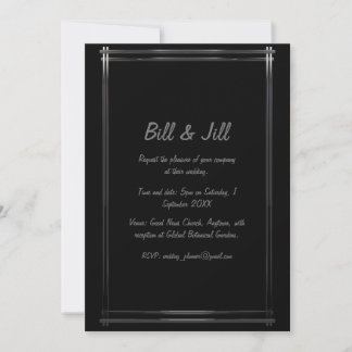 Art Deco Zwart + Zilver Geometrische Border Weddin Kaart