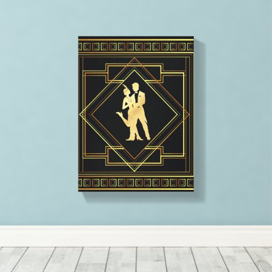 Art Deco zwarte en gouden flapper jaren '20 Canvas Afdruk (Insitu (Houten vloer))