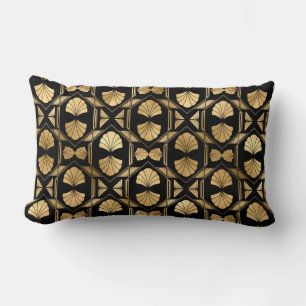 Art Deco Zwarte en Gouden Ventator Kussen