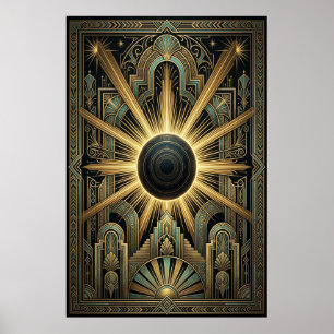 Art Deco Zwarte Gat Hemellichaam Poster   Goud Tea