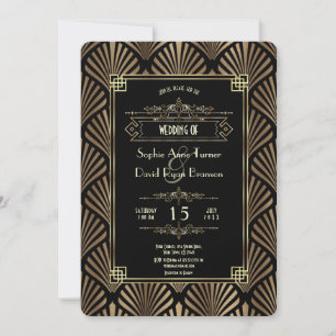 Art Deco Zwarte Gatsby 1920 stijl bruiloft Kaart