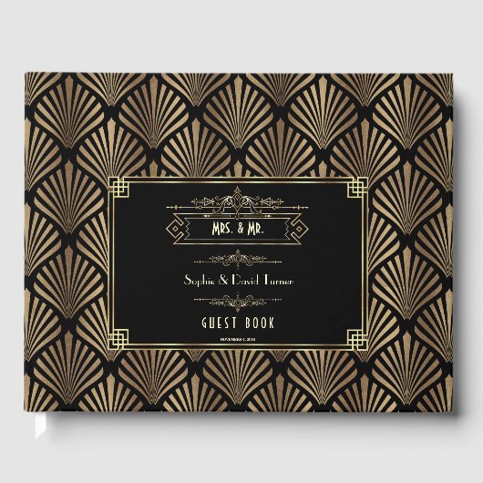 Art Deco Zwarte Gatsby 1920s Trouwdag Gastenboek (Voorkant)