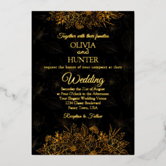 Art Deco Zwarte Goud Folie Script Klassieke Trouw Uitnodiging