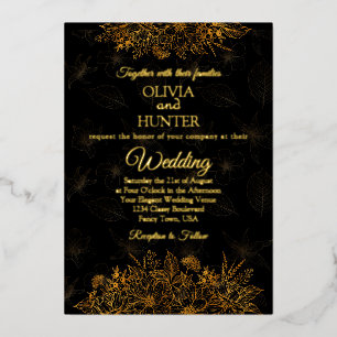 Art Deco Zwarte Gouden Folie Script Klassieke Trou Uitnodiging
