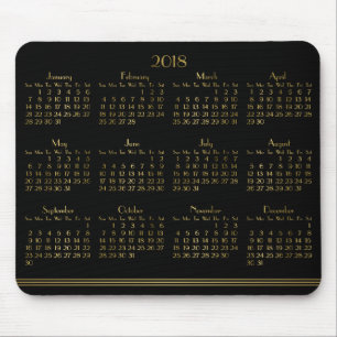 Art Deco Zwarte Gouden Jaarkalender 2018 Muismat