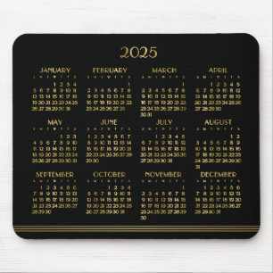 Art Deco Zwarte Gouden Jaarkalender 2025 Muismat