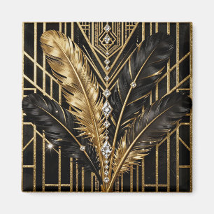 Art Deco Zwarte Gouden Veren Magneet