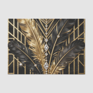 Art Deco Zwarte Gouden Veren Tissuepapier