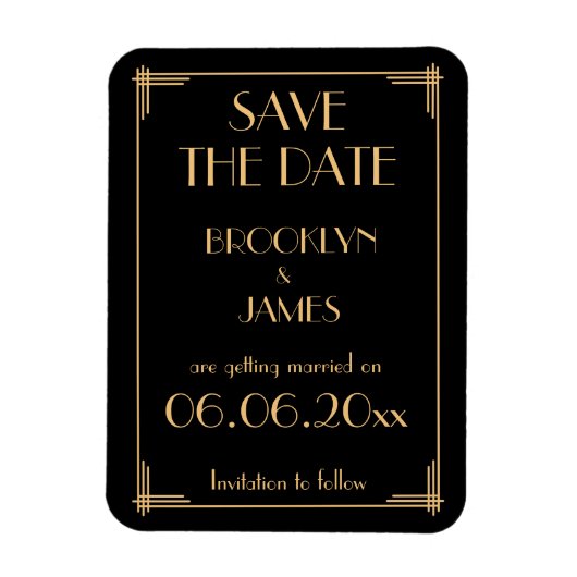 Art Deco zwarte huwelijksaandenken Save The Date-m Magneet (Verticaal)