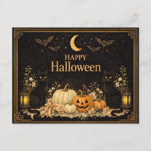 Art Deco Zwarte Katten Luxe Halloween Feestdagenkaart