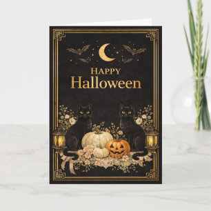 Art Deco Zwarte Katten Luxe Halloween Kaart