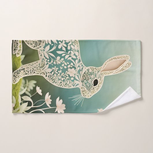 Art du printemps du lapin à fleurs blanches (Serviette à main)