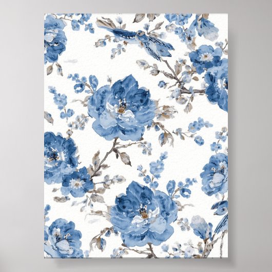 Art floral bleu | Affiche de fleurs (Devant)