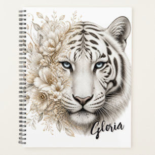 Art floral du tigre blanc aux yeux bleus
