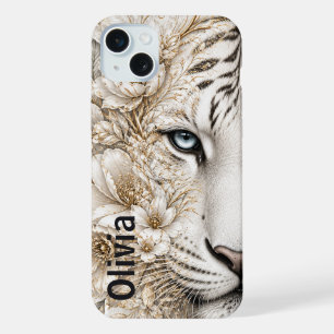 Art floral du Tigre blanc aux yeux bleus