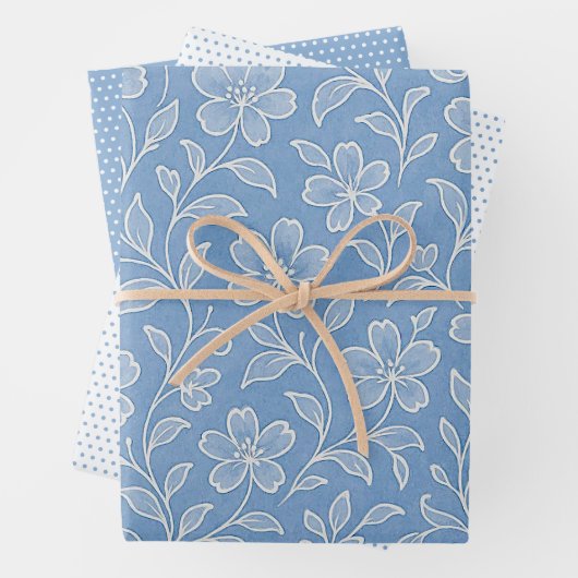 Art Floral Feuille Classique Motif Sur Bleu Clair (En situation)