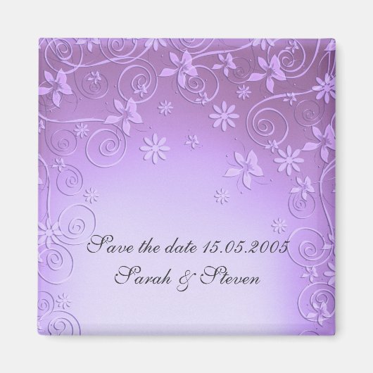 Art Floral Violet Enregistrer la date Magnet (Devant)