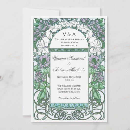 Art  Floral Wedding Invitations Kaart (Voorkant)