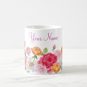 Art Flowers Rozen aangepaste naam Koffiemok
