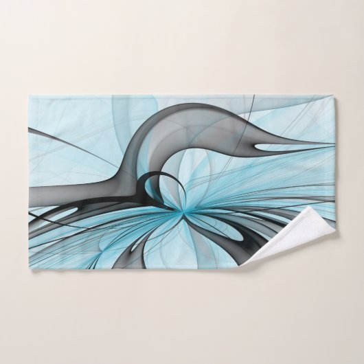 Art fractal moderne gris anthracite abstrait bleu (Serviette à main)