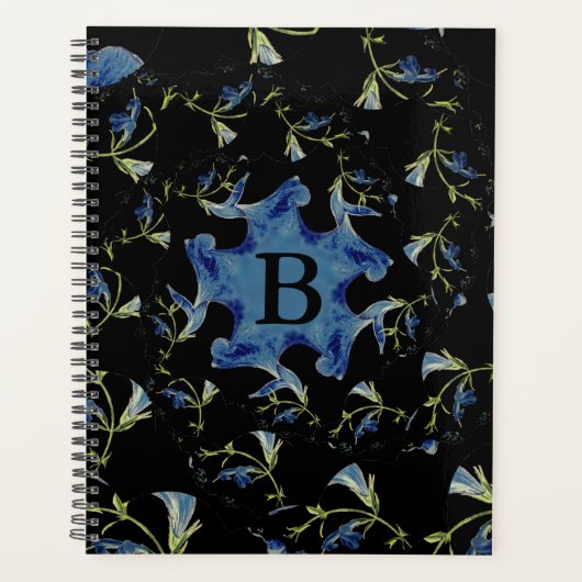 Art fractal Sage bleu et noir Monogramme (Devant)