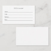 Art Gallery Tentoonstelling Label Kaart Sjabloon (Voorkant / Achterkant)