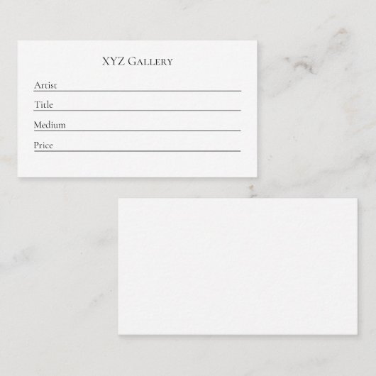 Art Gallery Tentoonstelling Label Kaart Sjabloon (Voorkant / Achterkant)