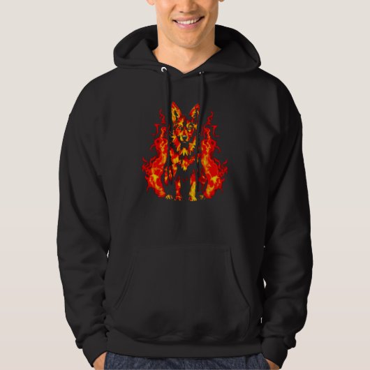 Art German Shepherd Dog Fire Hoodie (Voorkant)