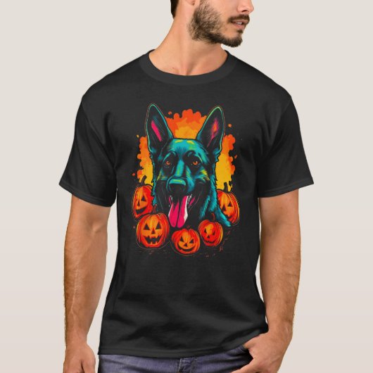 Art German Shepherd Dog Halloween Pumpkin T-shirt (Voorkant)