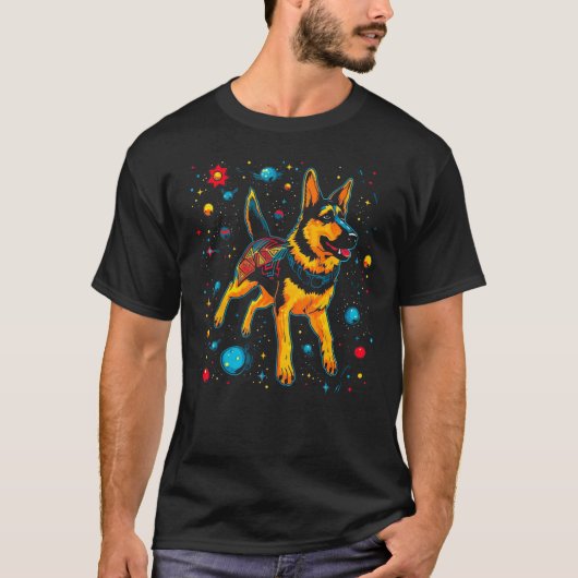 Art German Shepherd Dog Outer Space Galaxy T-shirt (Voorkant)