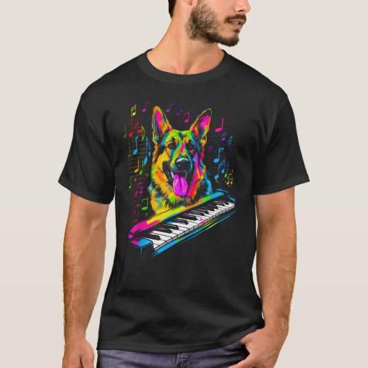 Art German Shepherd Dog Piano Pianist T-shirt (Voorkant)