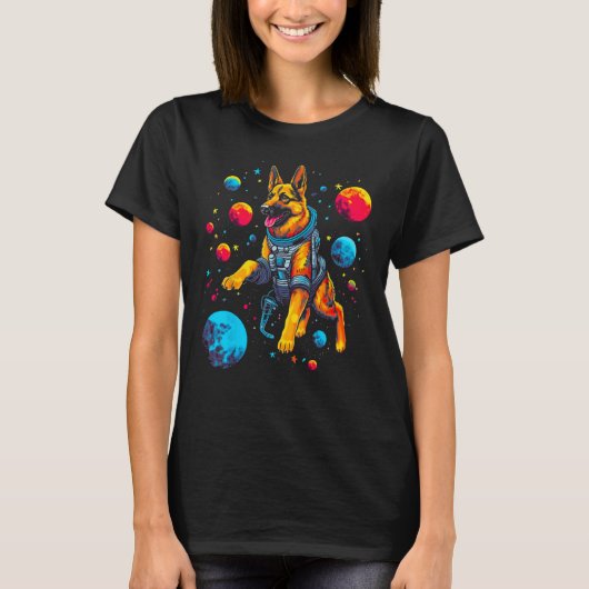Art German Shepherd Dog Space Planet T-shirt (Voorkant)