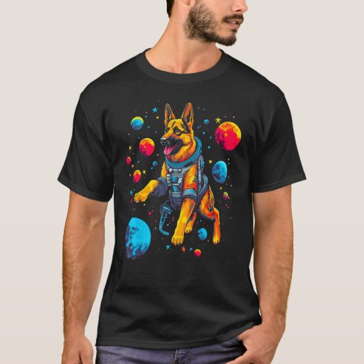 Art German Shepherd Dog Space Planet T-shirt (Voorkant)