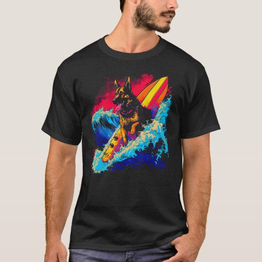 Art German Shepherd Dog Surf Surfing T-shirt (Voorkant)