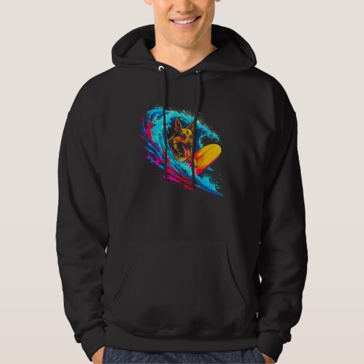 Art German Shepherd Dog Wave Surf Hoodie (Voorkant)
