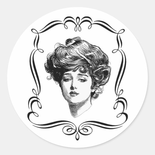  Art Gibson Girl Ronde Sticker (Voorkant)