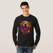 Art Golden Retriever Dog Blue Red Heart T-shirt (Voorkant volledig)