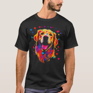 Art Golden Retriever Hond Blauw Rood Hart T-shirt