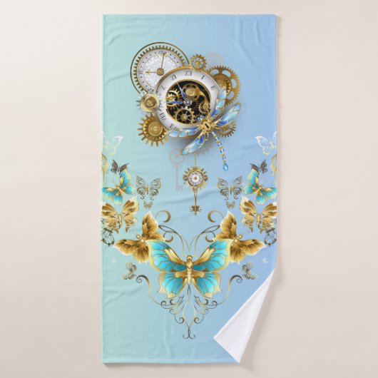 Art graphique Steampunk turquoise, Sérénité mécani (Serviette de bain)