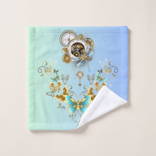 Art graphique Steampunk turquoise, Sérénité mécani (Gant de toilette)