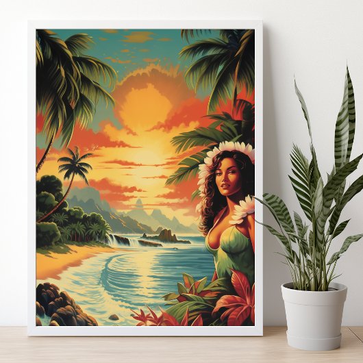 Art Hawaii Beach Hawaïaans Meisje Reizen Poster