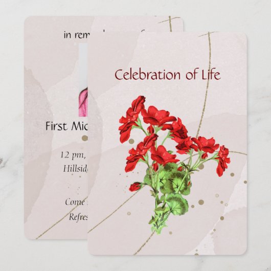 Art Invitation de service commémoratif de géranium (Devant / Derrière)