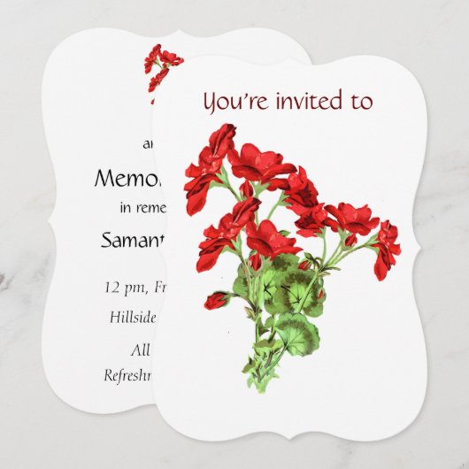 Art Invitation de service commémoratif de géranium (Devant / Derrière)