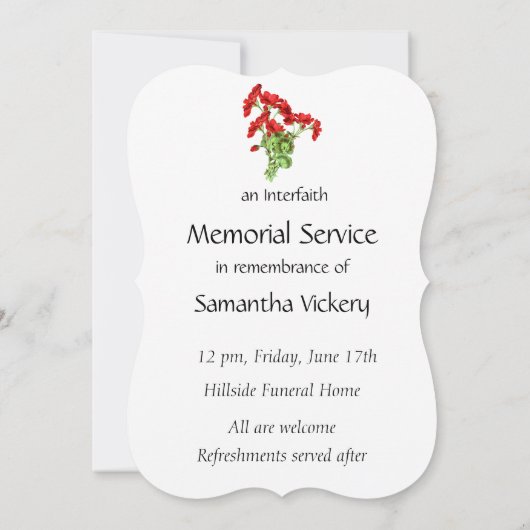 Art Invitation de service commémoratif de géranium (Dos)