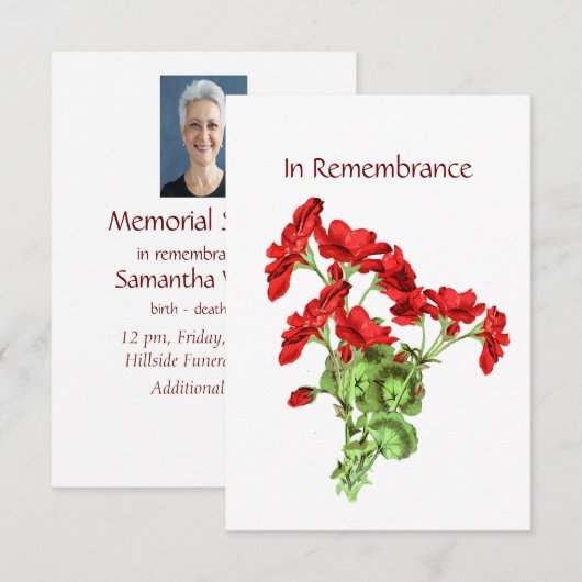 Art Invitation de service commémoratif de géranium (Devant / Derrière)