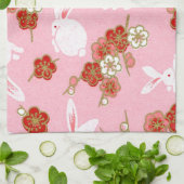 Art japonais : Sakuras et lapins roses Serviette d (Plié)