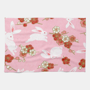 Art japonais : Sakuras et lapins roses Serviette d