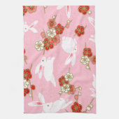 Art japonais : Sakuras et lapins roses Serviette d (Vertical)